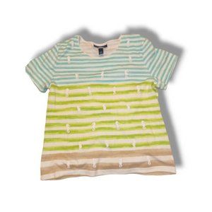 Karen Scott Petites Pxl Striped White Blue And Green Seahorse shirt Vintage 90s